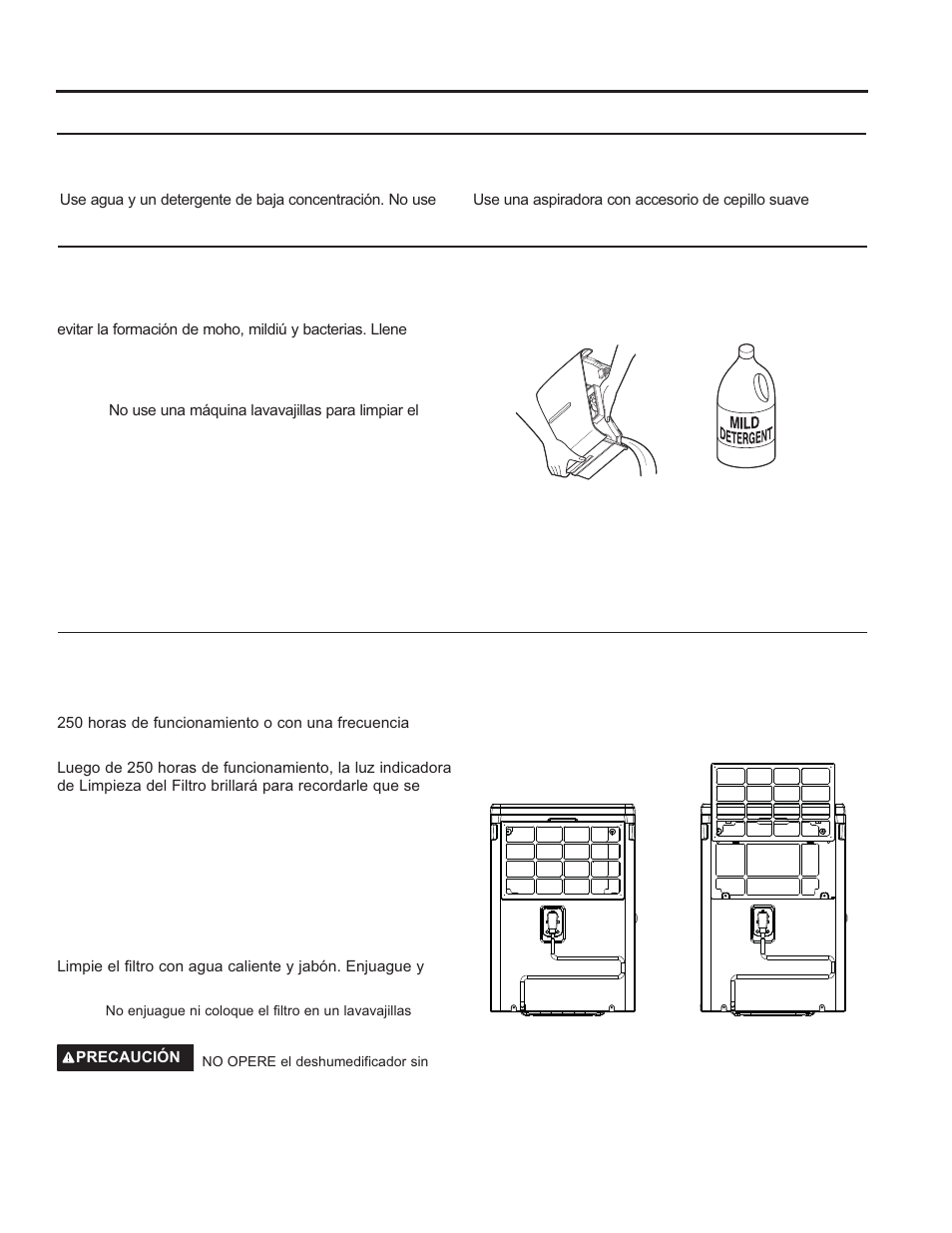 Cuidado y limpieza cuidado y limpieza | GE 35 Pint Capacity Portable Dehumidifier  Owners Guide User Manual | Page 21 / 24