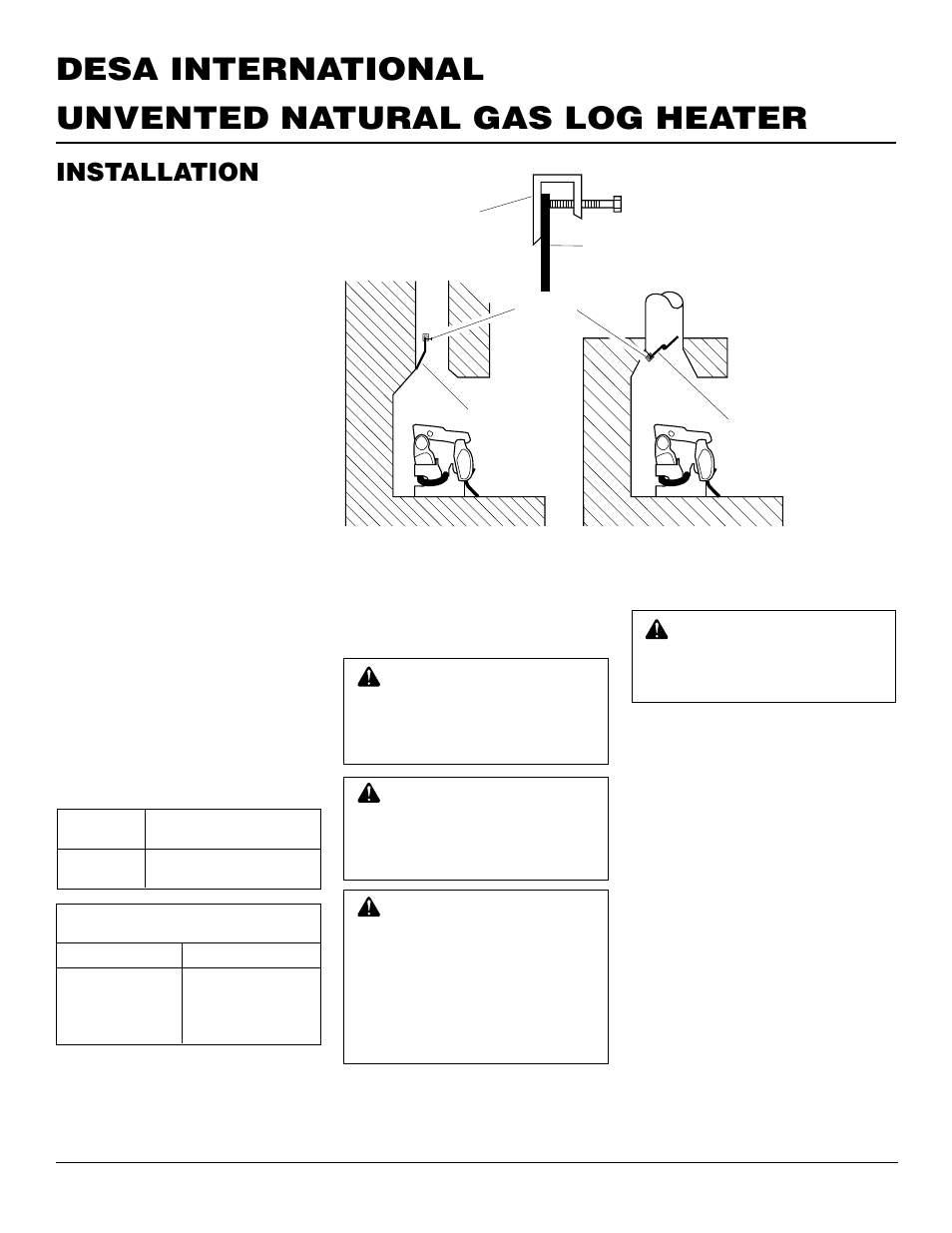 Unvented natural gas log heater desa international, Installation, Continued | Desa VS18NR User Manual | Page 10 / 26