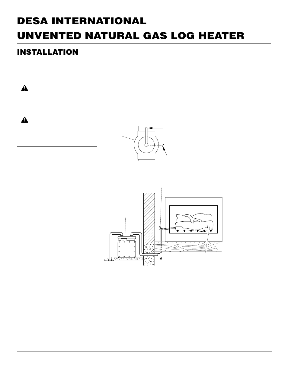 Unvented natural gas log heater desa international, Installation, Continued | Desa VS18NR User Manual | Page 12 / 26