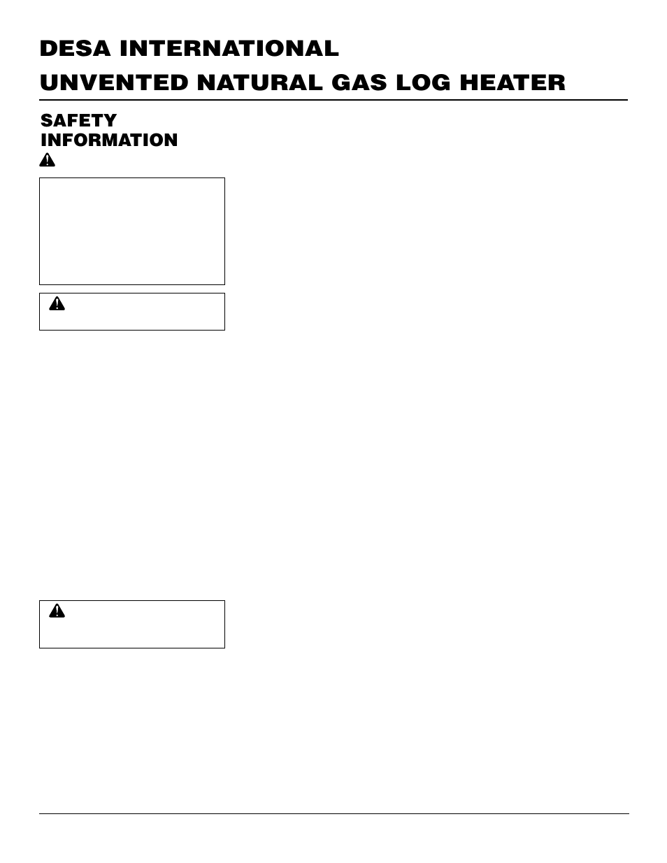 Unvented natural gas log heater desa international, Safety information | Desa VS18NR User Manual | Page 2 / 26