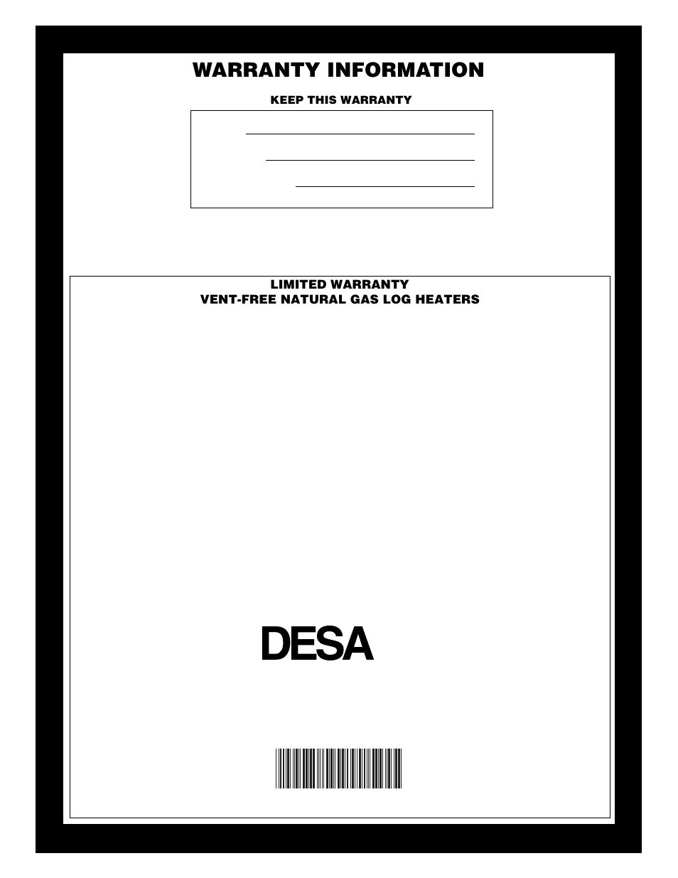 Warranty information | Desa VS18NR User Manual | Page 26 / 26