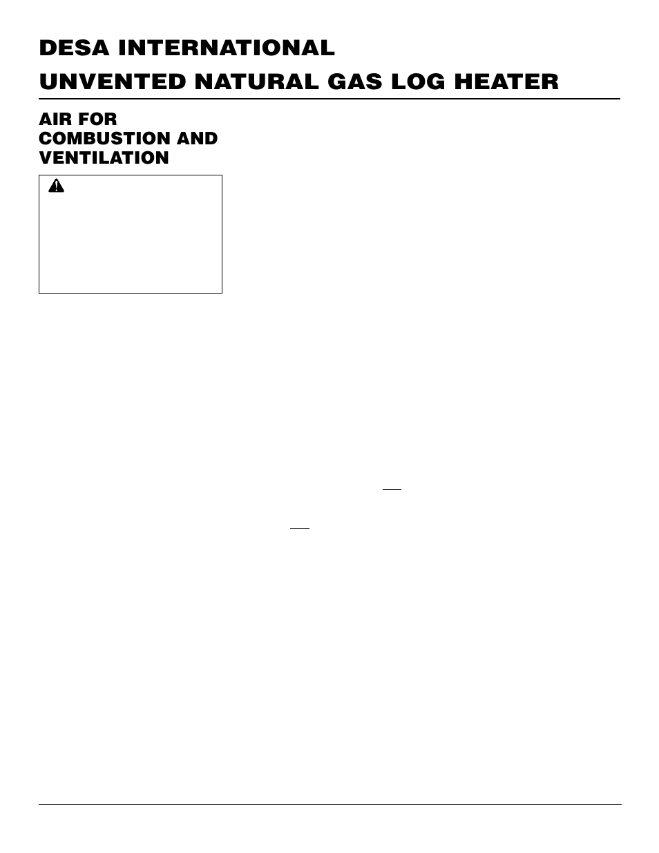 Unvented natural gas log heater desa international, Air for combustion and ventilation | Desa VS18NR User Manual | Page 4 / 26