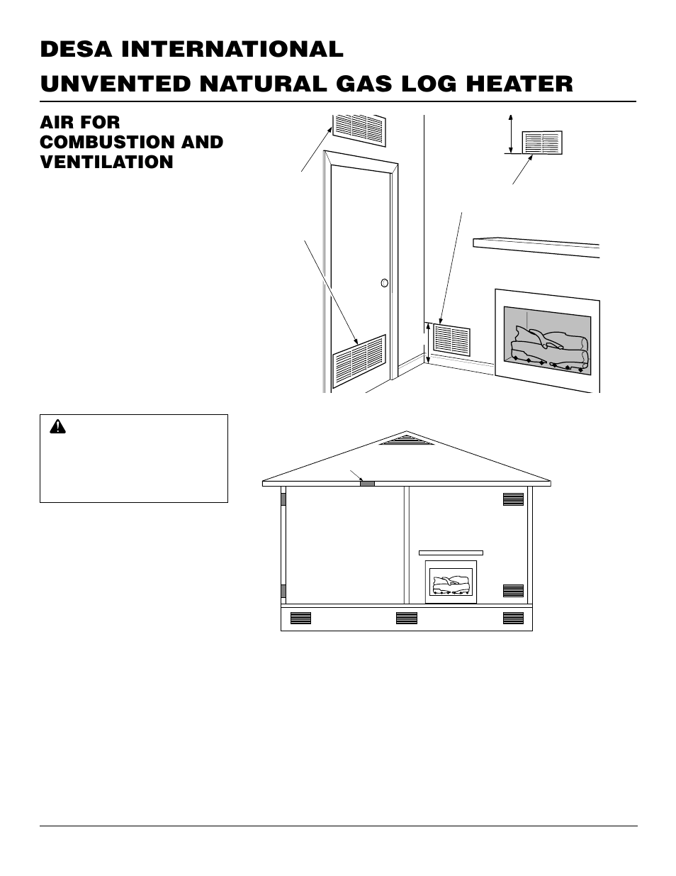Unvented natural gas log heater desa international, Air for combustion and ventilation | Desa VS18NR User Manual | Page 6 / 26