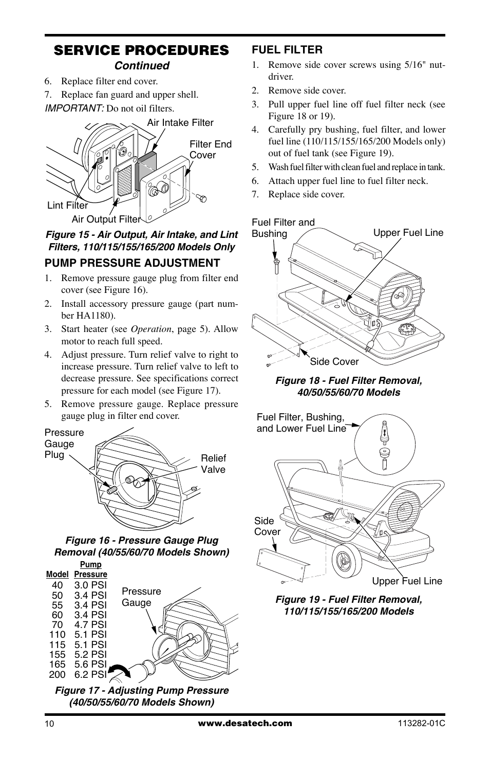 Service procedures | Desa BTU/HR User Manual | Page 10 / 32