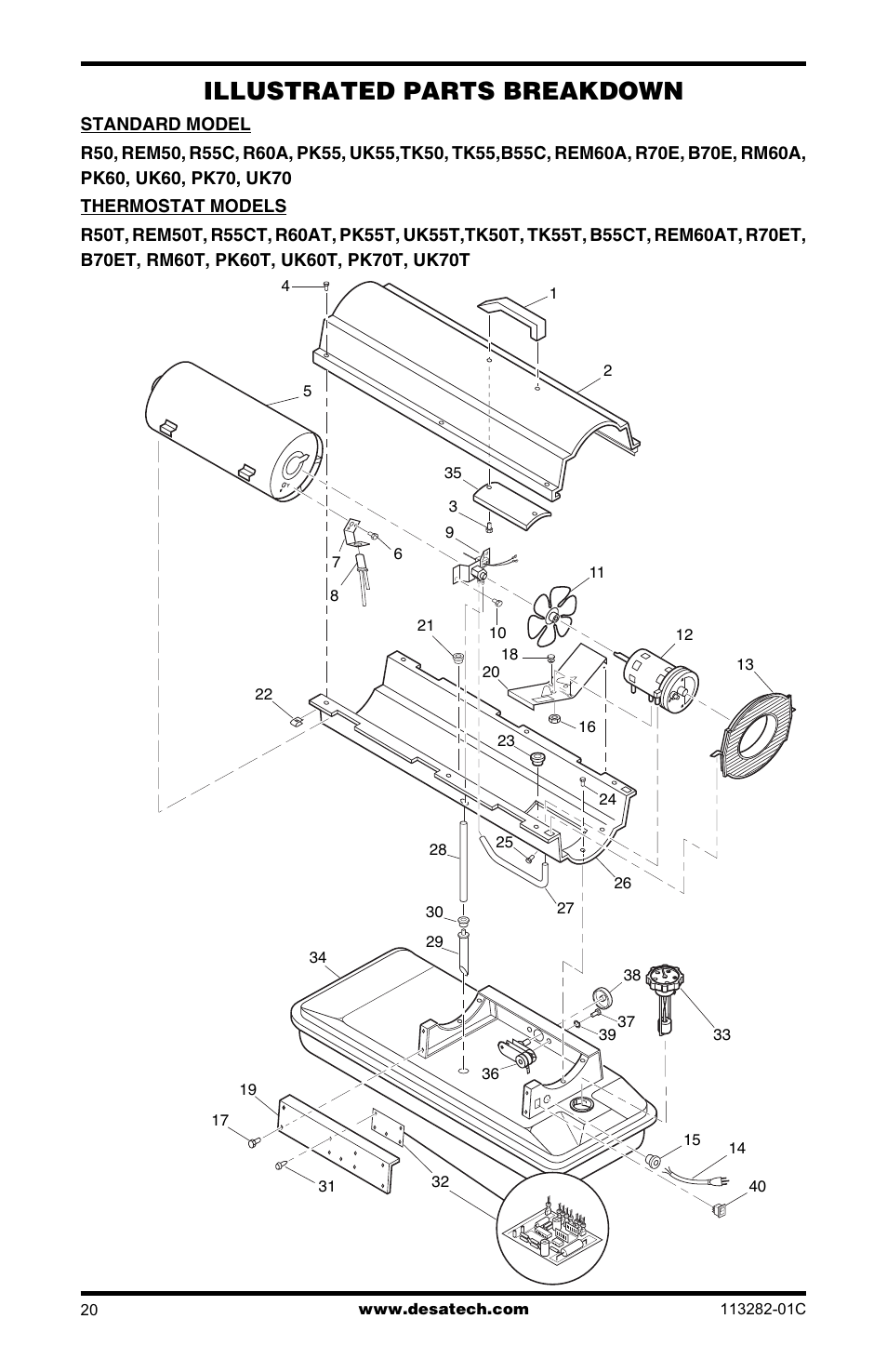 Illustrated parts breakdown | Desa BTU/HR User Manual | Page 20 / 32