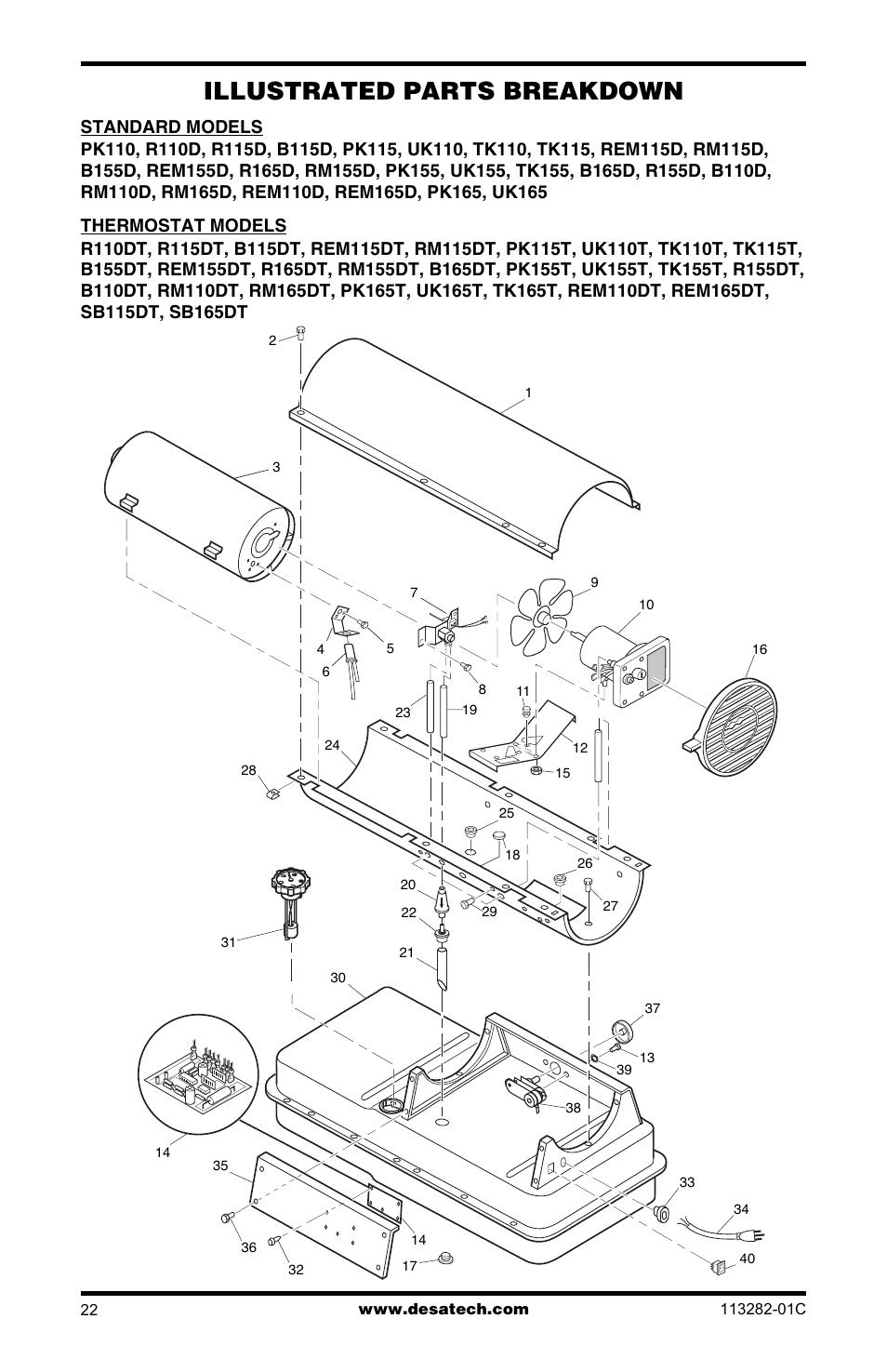 Illustrated parts breakdown | Desa BTU/HR User Manual | Page 22 / 32