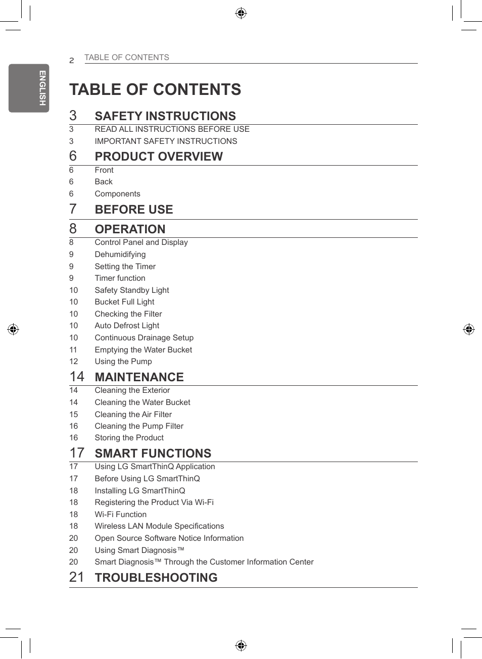 LG 50 Pint Smart Dehumidifier  Owner's Manual User Manual | Page 3 / 79