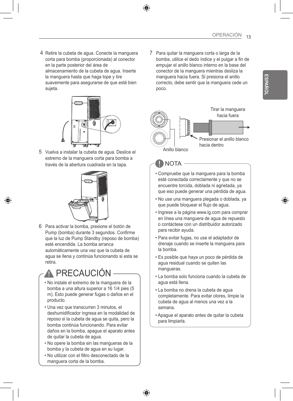 Precaución | LG 50 Pint Smart Dehumidifier  Owner's Manual User Manual | Page 42 / 79