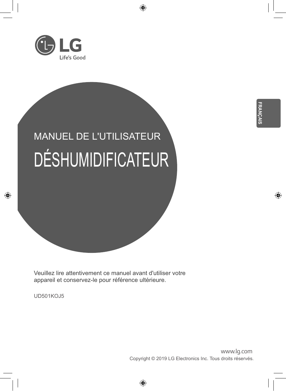 Déshumidificateur, Manuel de l'utilisateur | LG 50 Pint Smart Dehumidifier  Owner's Manual User Manual | Page 54 / 79