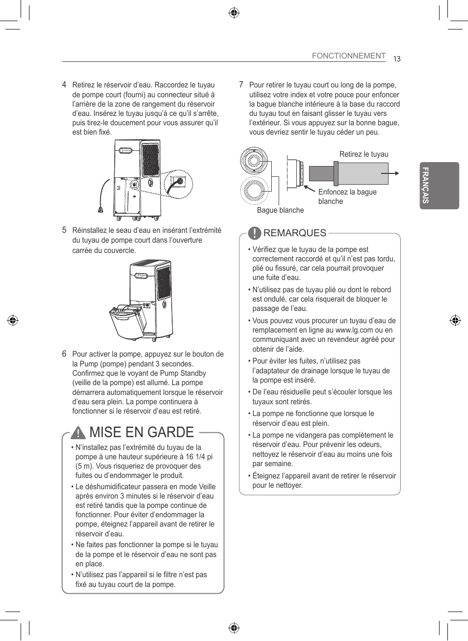 Mise en garde | LG 50 Pint Smart Dehumidifier  Owner's Manual User Manual | Page 66 / 79