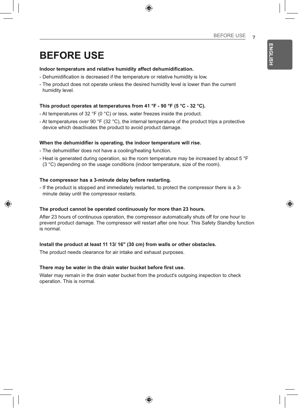 Before use | LG 50 Pint Smart Dehumidifier  Owner's Manual User Manual | Page 8 / 79