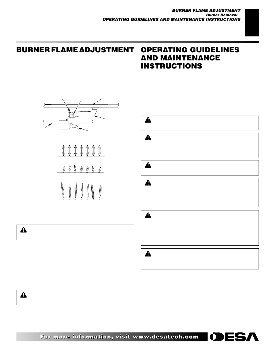 Burner flame adjustment, Operating guidelines and maintenance instructions | Desa VDVF36PN/PP User Manual | Page 21 / 34
