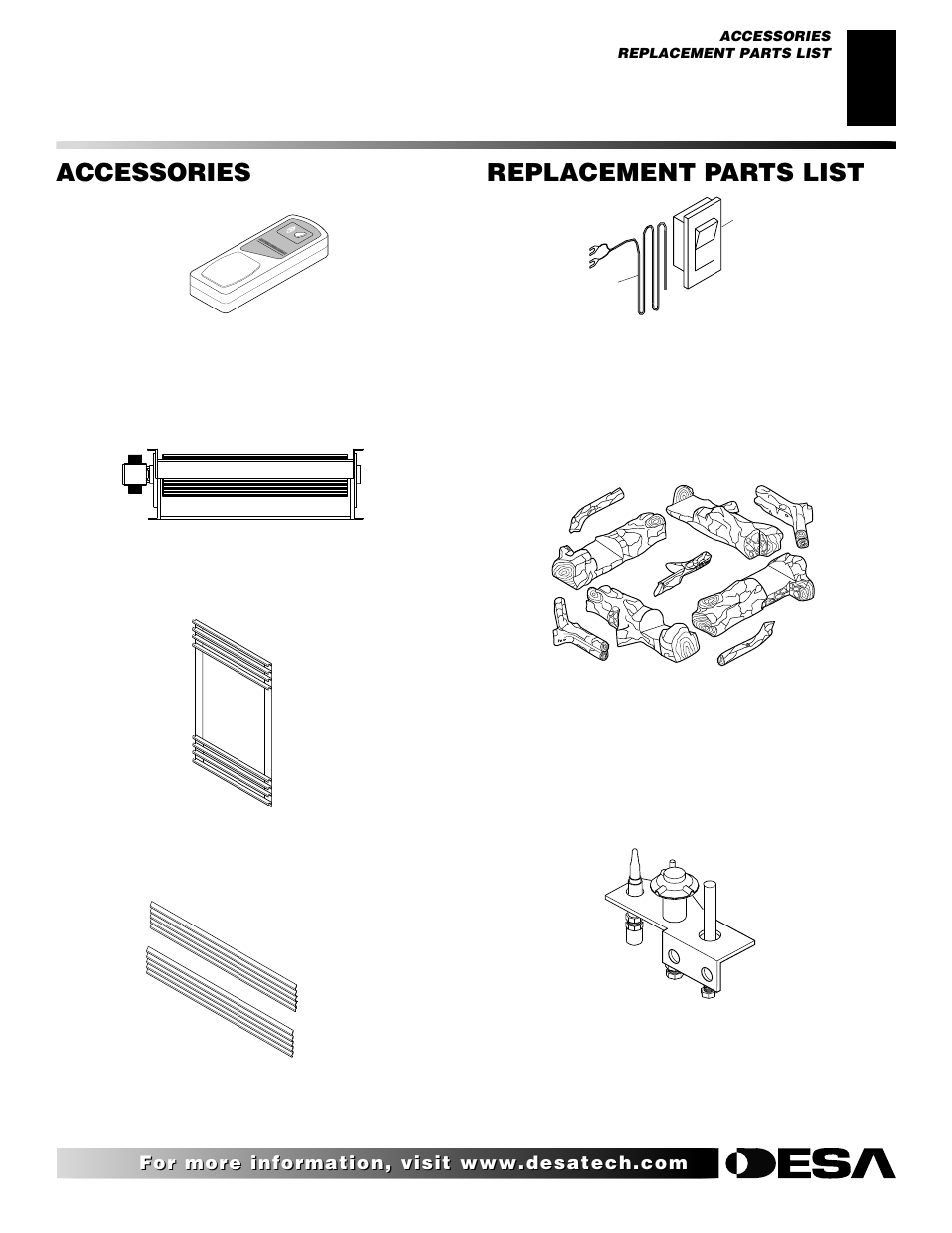 Accessories, Replacement parts list | Desa VDVF36PN/PP User Manual | Page 29 / 34