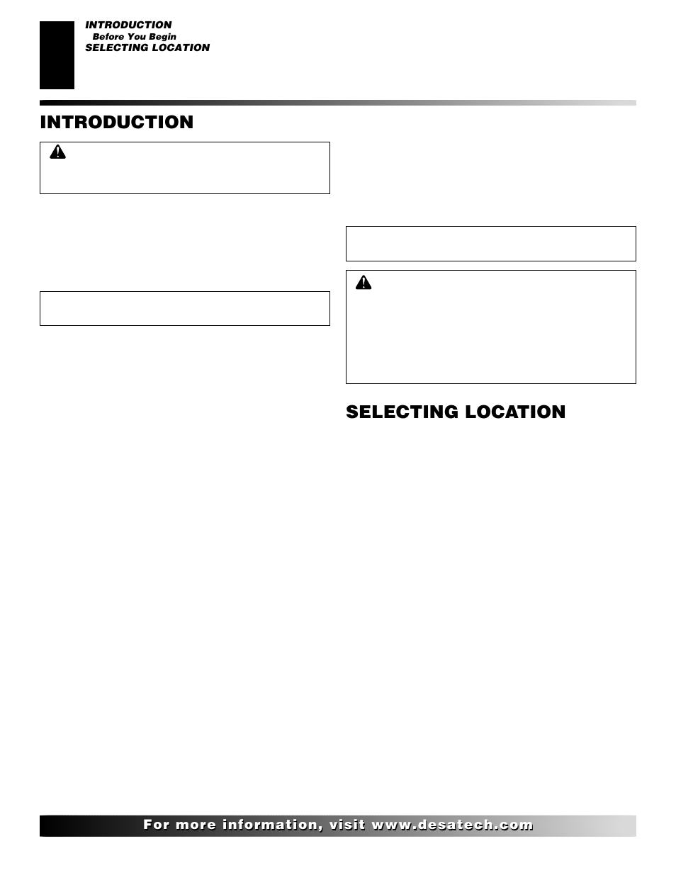 Selecting location, Introduction | Desa VDVF36PN/PP User Manual | Page 4 / 34