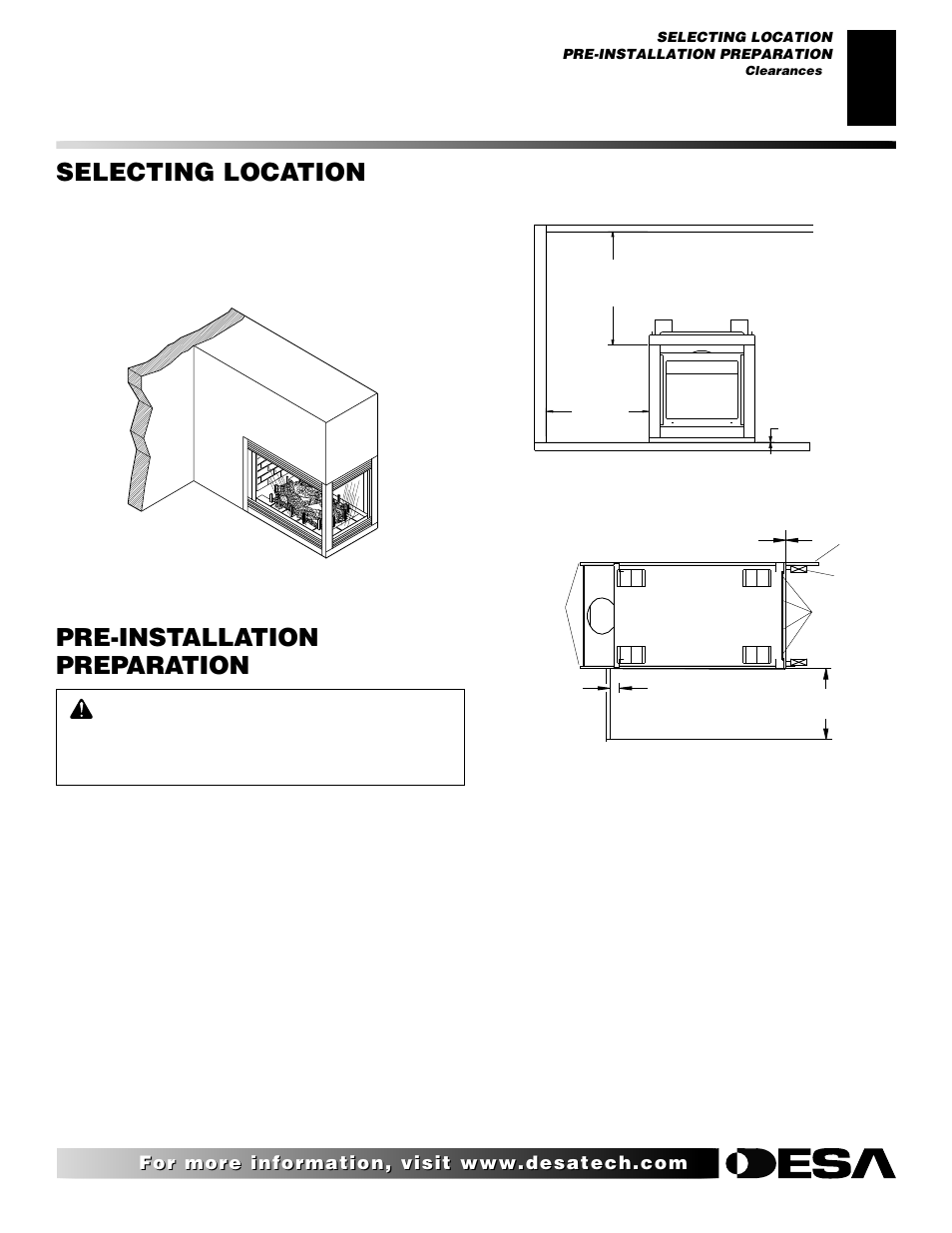 Pre-installation preparation, Selecting location, Continued | Desa VDVF36PN/PP User Manual | Page 5 / 34