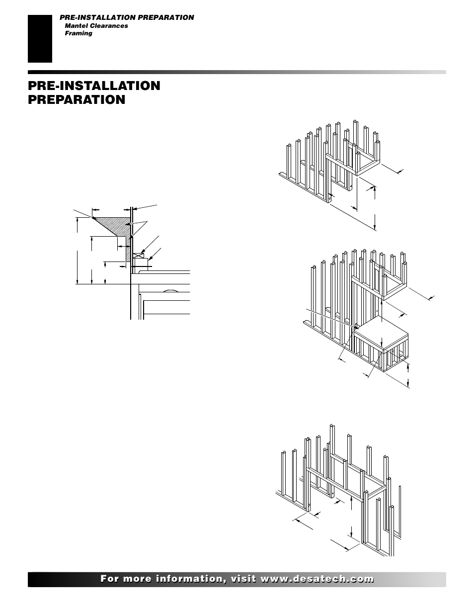 Pre-installation preparation, Continued, Mantel clearances | Framing, Unit | Desa VDVF36PN/PP User Manual | Page 6 / 34