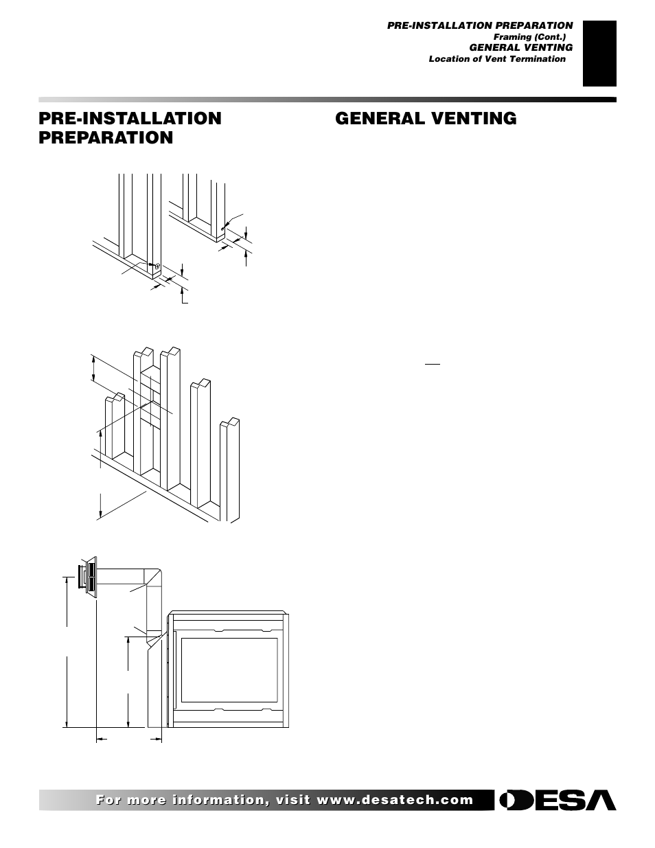 General venting, Pre-installation preparation, Continued | Location of vent termination | Desa VDVF36PN/PP User Manual | Page 7 / 34