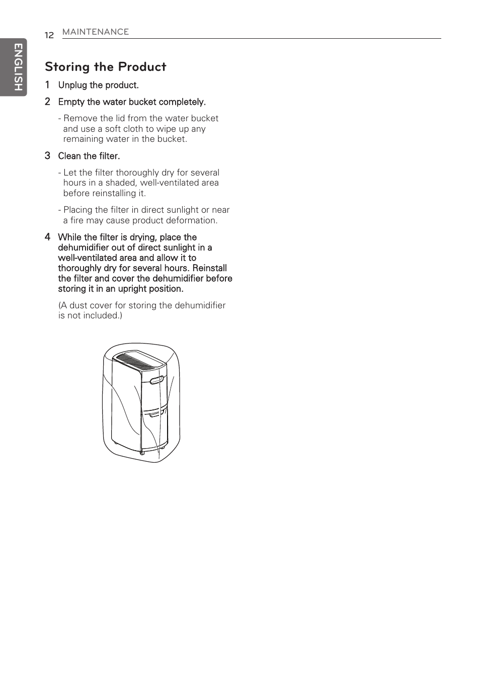 Storing the product | LG 50 Pint Dehumidifier  Owner Manual User Manual | Page 14 / 57