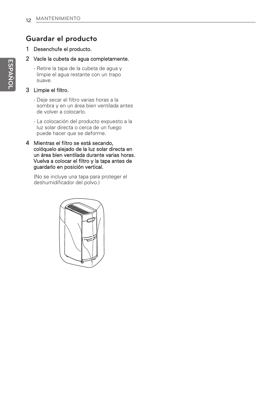 Guardar el producto | LG 50 Pint Dehumidifier  Owner Manual User Manual | Page 34 / 57