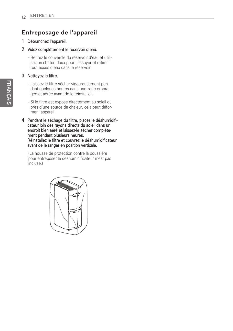 Entreposage de l'appareil | LG 50 Pint Dehumidifier  Owner Manual User Manual | Page 52 / 57