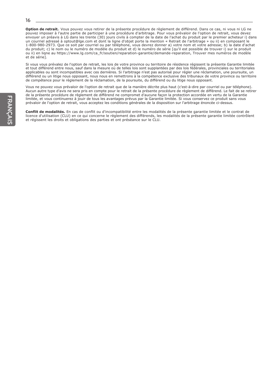 Français | LG 50 Pint Dehumidifier  Owner Manual User Manual | Page 56 / 57