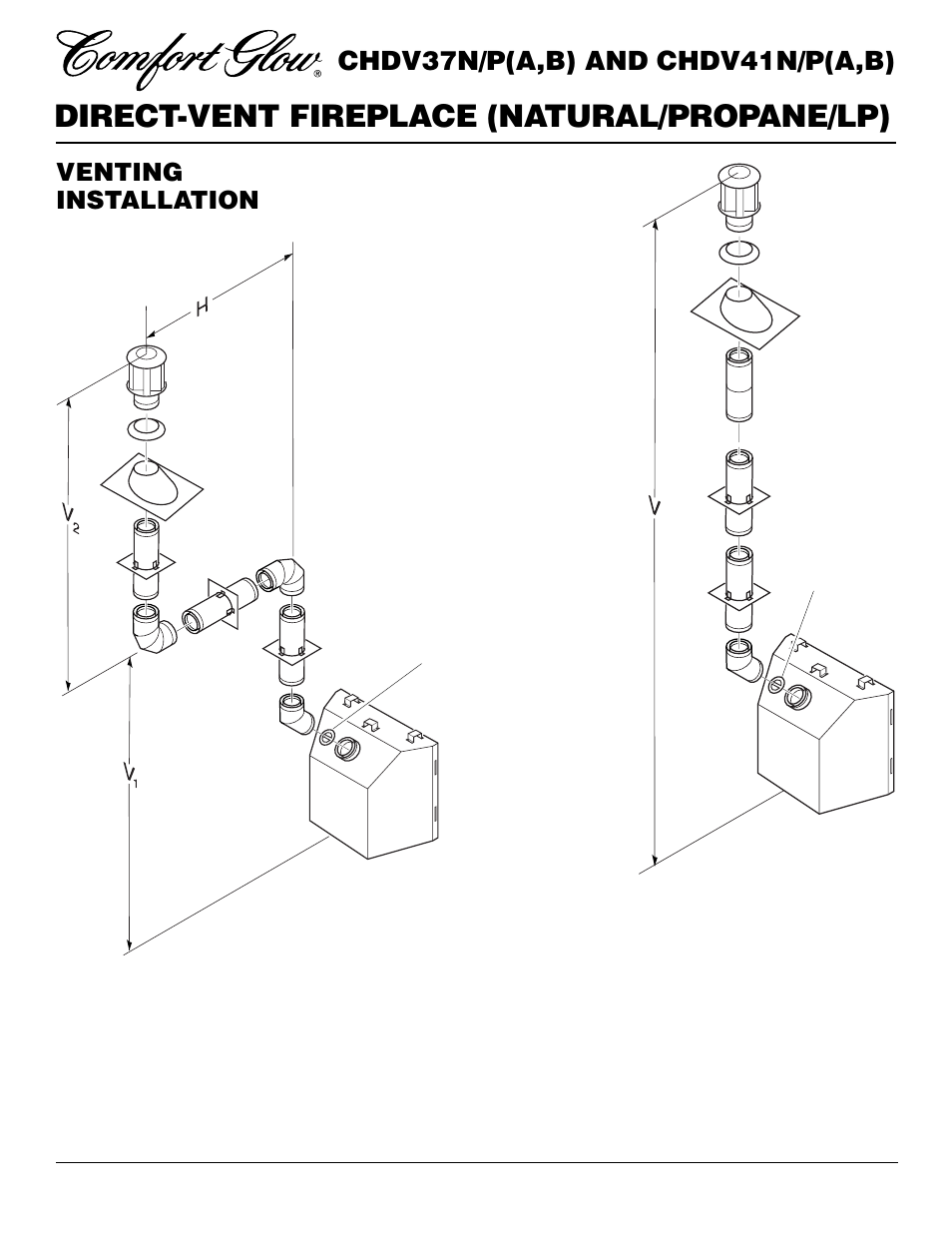 Direct-vent fireplace (natural/propane/lp), Chdv37n/p(a,b) and chdv41n/p(a,b), Venting installation | Continued | Desa CHDV37N/P User Manual | Page 14 / 38