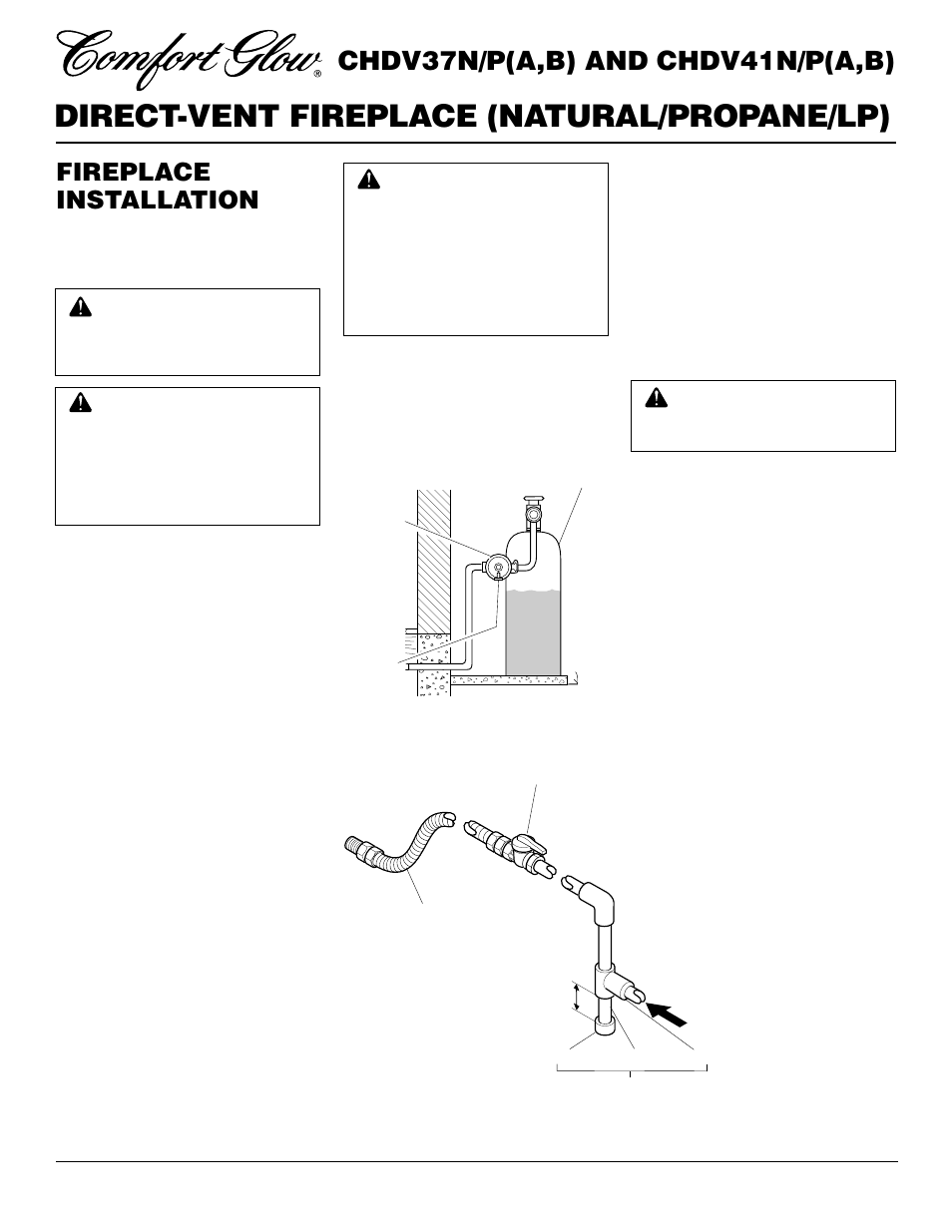Direct-vent fireplace (natural/propane/lp), Chdv37n/p(a,b) and chdv41n/p(a,b), Fireplace installation | Continued | Desa CHDV37N/P User Manual | Page 18 / 38