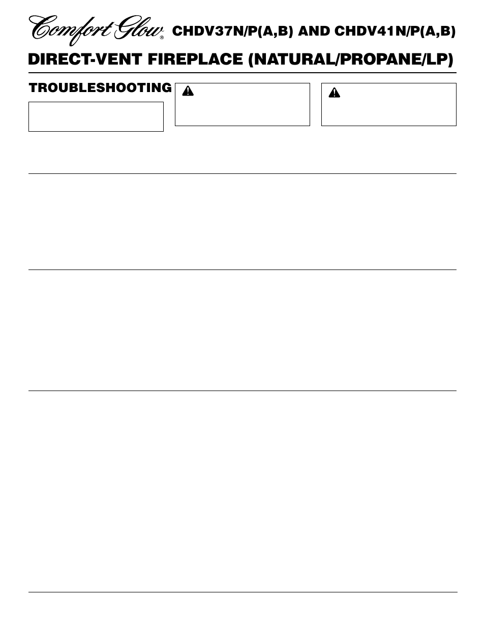Direct-vent fireplace (natural/propane/lp), Chdv37n/p(a,b) and chdv41n/p(a,b), Troubleshooting | Desa CHDV37N/P User Manual | Page 28 / 38