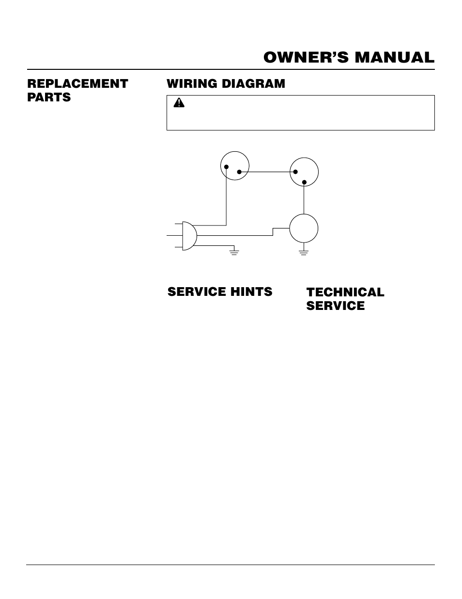 Owner’s manual, Service hints, Technical service | Replacement parts, Wiring diagram | Desa CHDV37N/P User Manual | Page 31 / 38