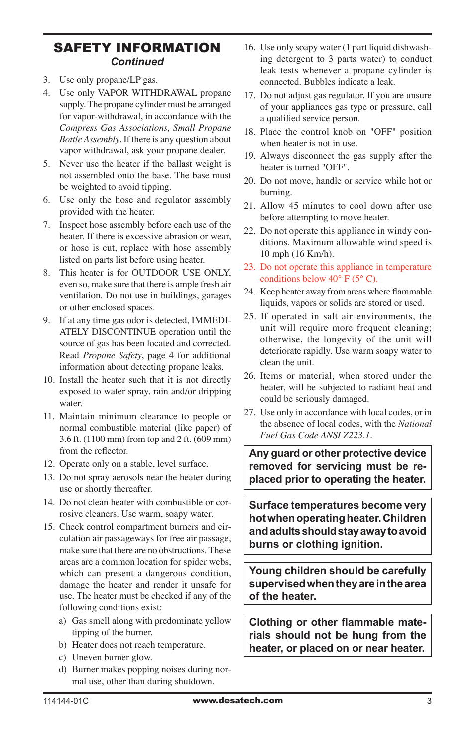 Safety information | Desa SPC-54PHW User Manual | Page 3 / 12