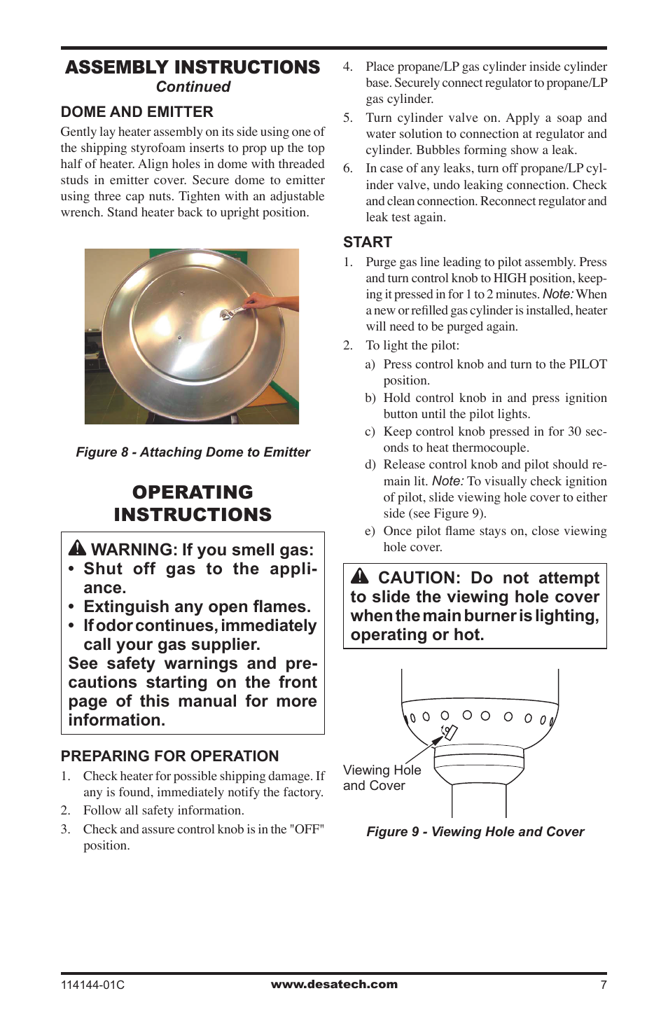 Operating instructions, Assembly instructions | Desa SPC-54PHW User Manual | Page 7 / 12