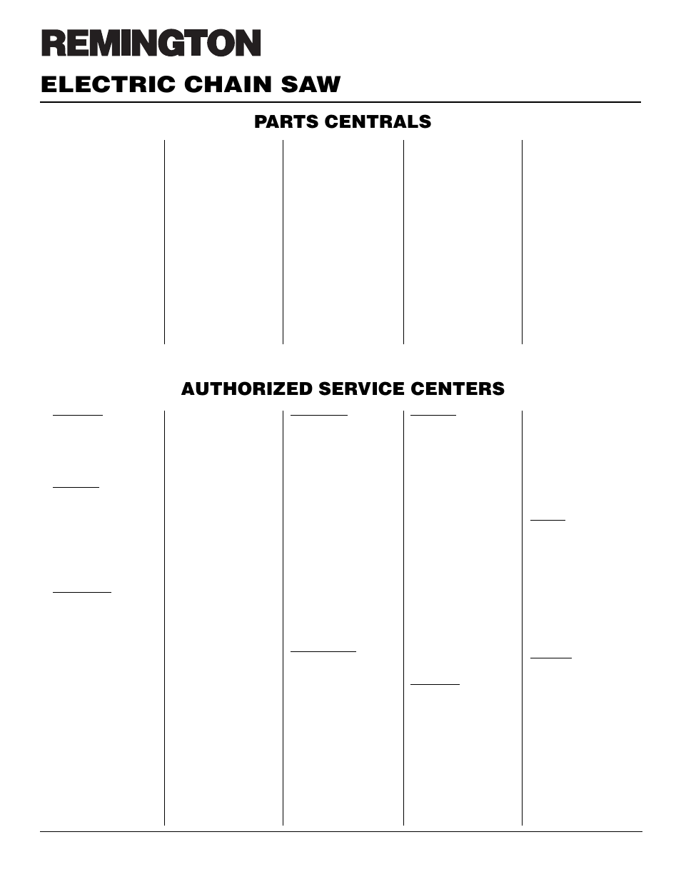 Electric chain saw, Authorized service centers parts centrals | Desa LNT-2 076728K User Manual | Page 16 / 20