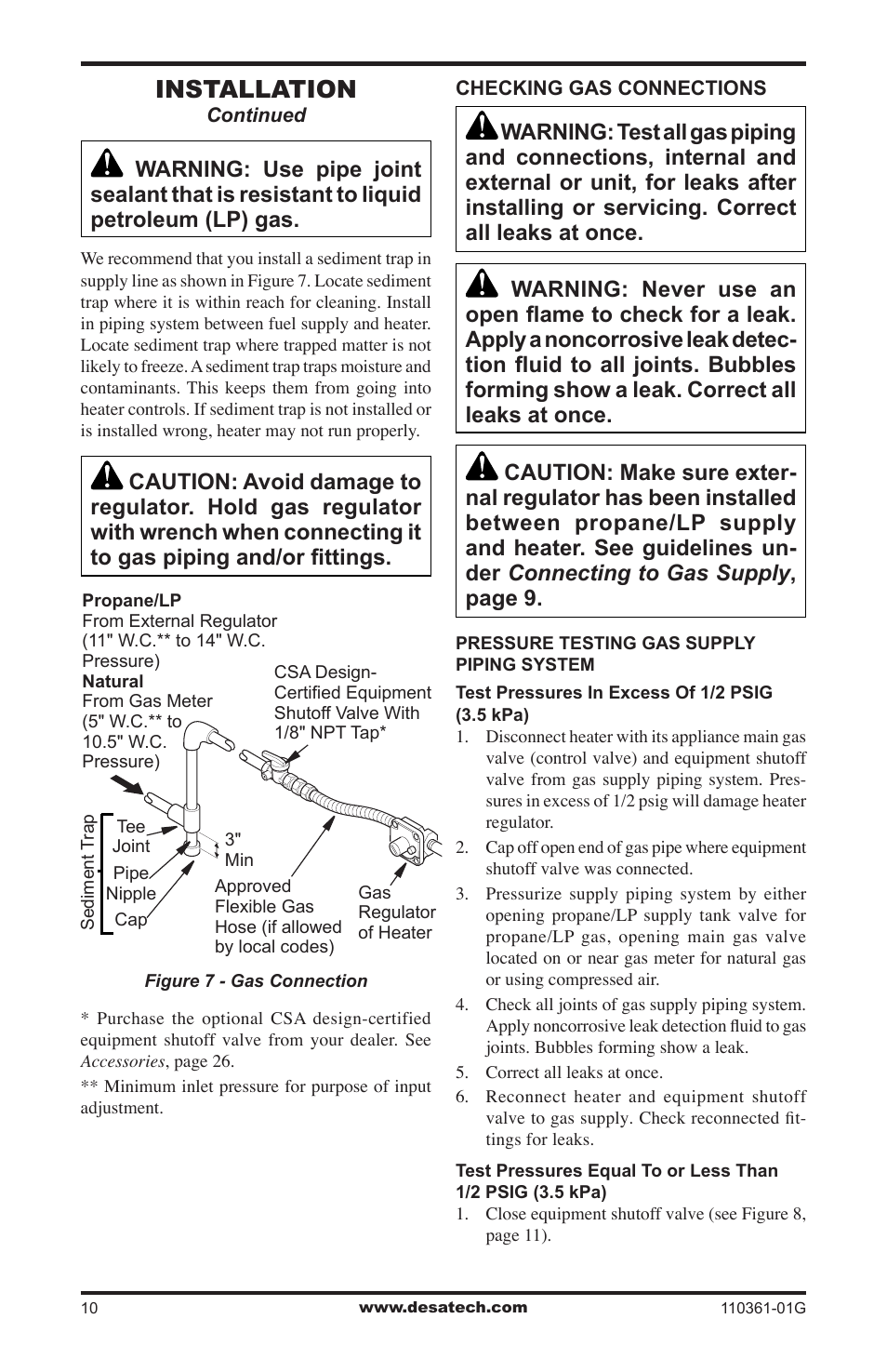 Installation | Desa S26NTA User Manual | Page 10 / 28