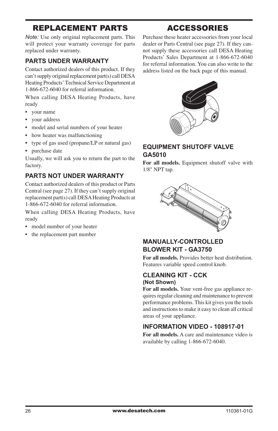 Replacement parts, Accessories | Desa S26NTA User Manual | Page 26 / 28