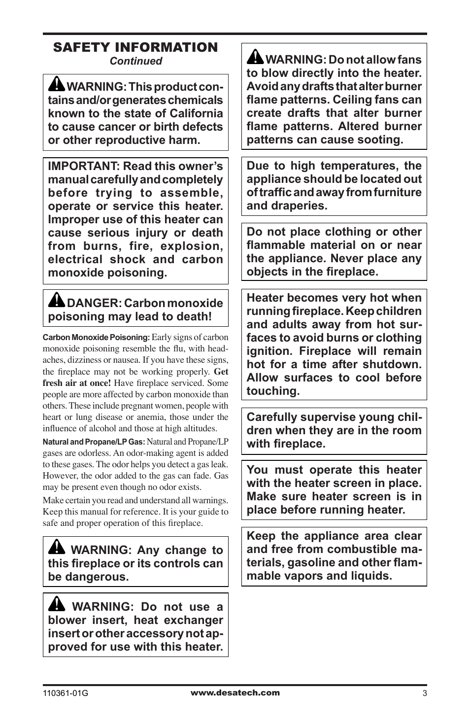 Safety information | Desa S26NTA User Manual | Page 3 / 28