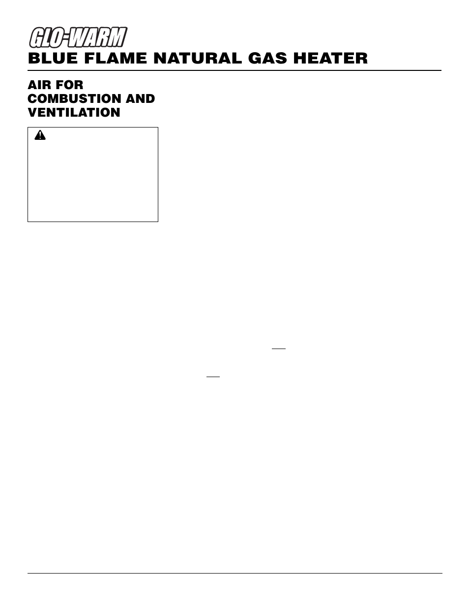 Blue flame natural gas heater, Air for combustion and ventilation | Desa FGHS30NGB User Manual | Page 4 / 22
