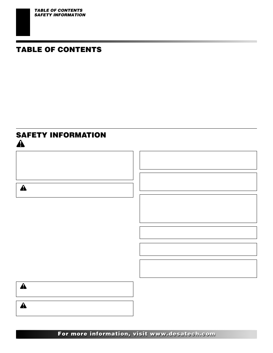 Safety information table of contents | Desa CBN20 User Manual | Page 2 / 30