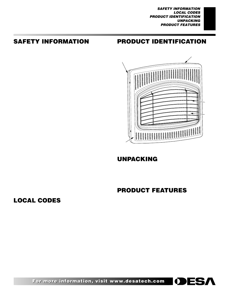Unpacking, Product features | Desa CBN20 User Manual | Page 3 / 30