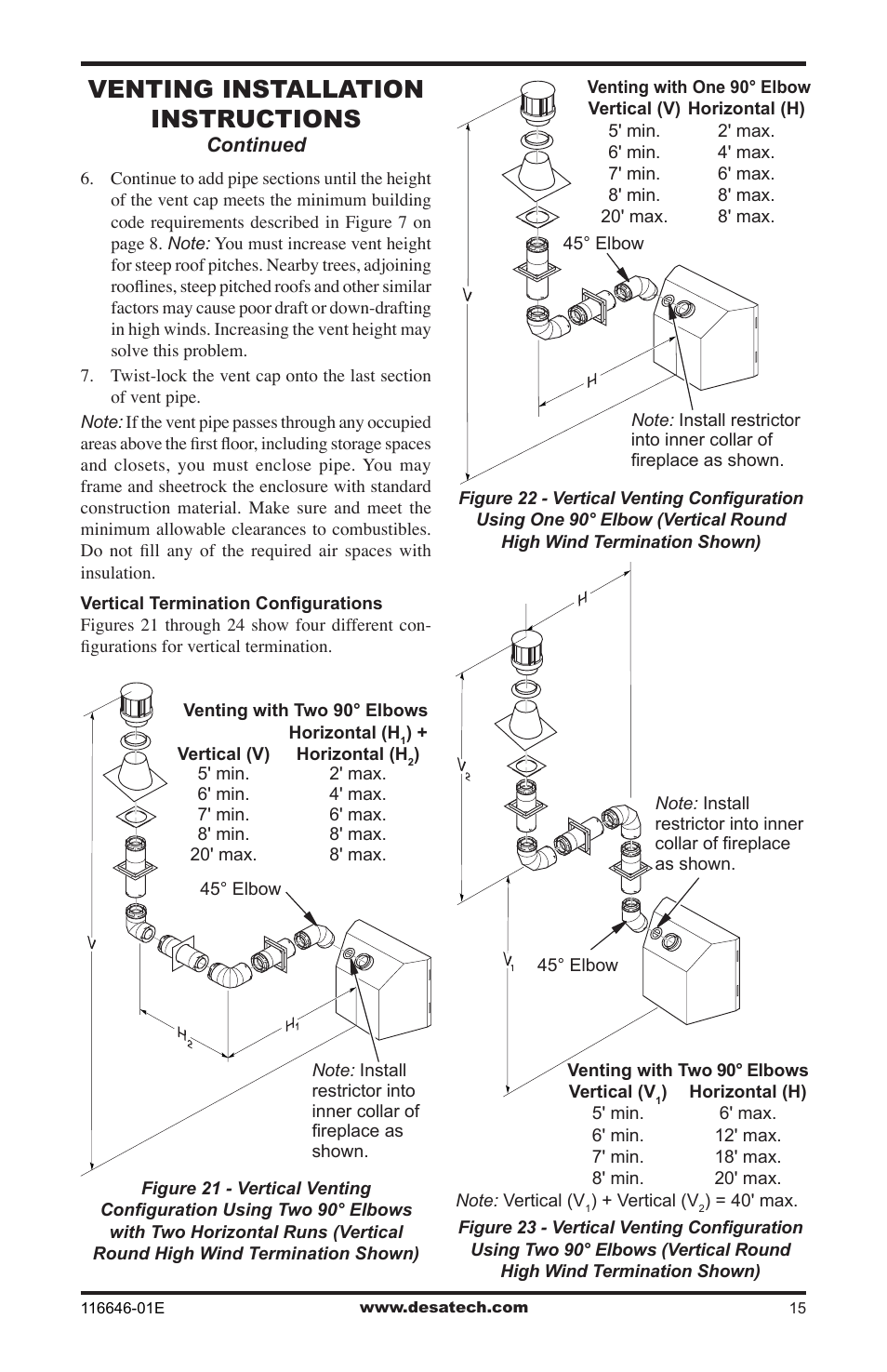 Venting installation instructions | Desa CGDV32pR User Manual | Page 15 / 44