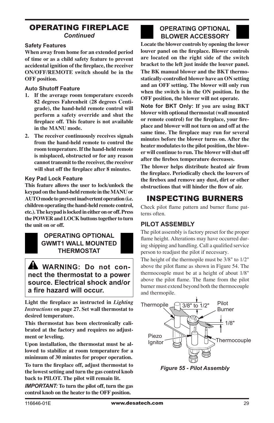 Inspecting burners, Operating fireplace | Desa CGDV32pR User Manual | Page 29 / 44