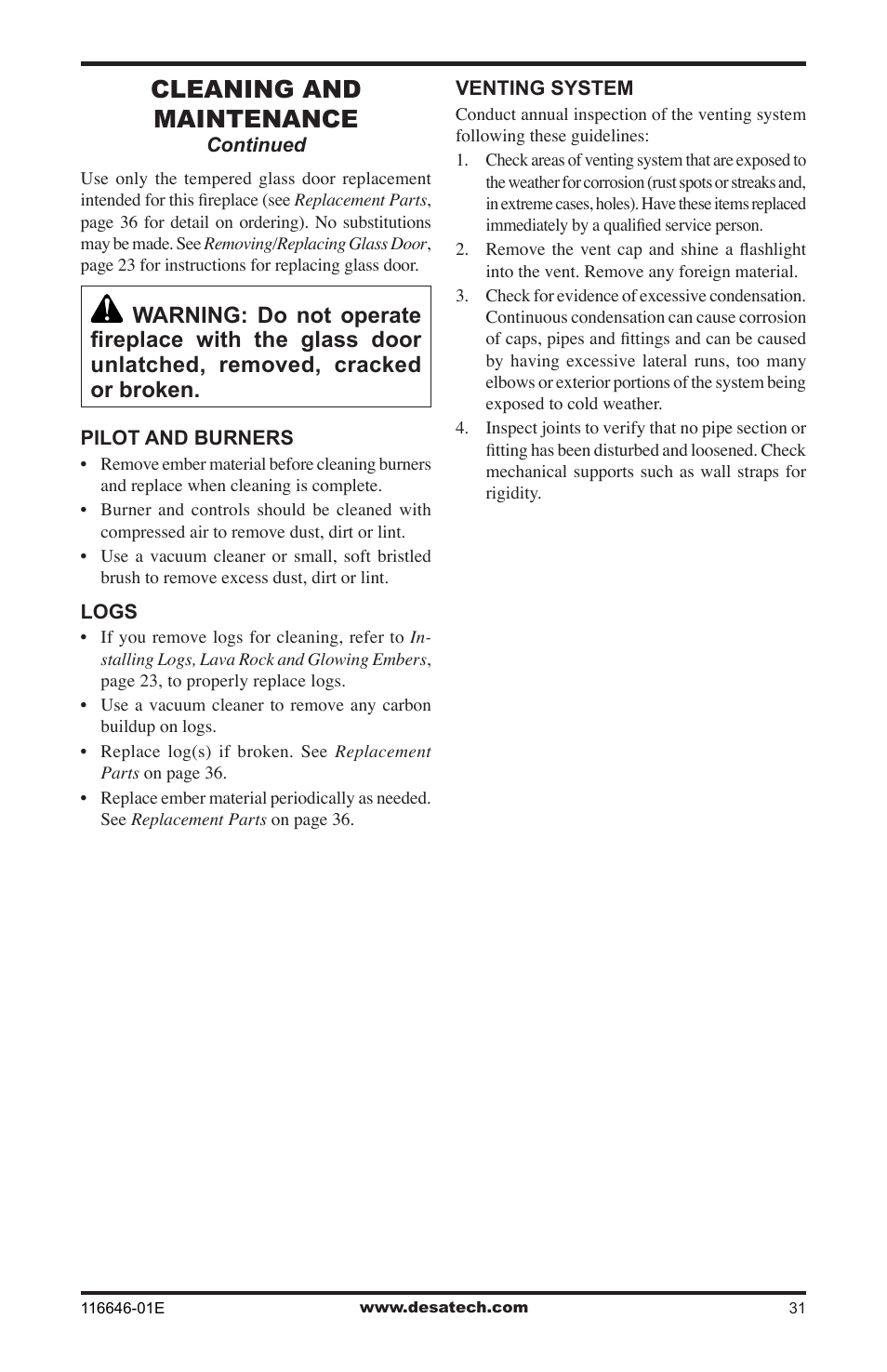 Cleaning and maintenance | Desa CGDV32pR User Manual | Page 31 / 44