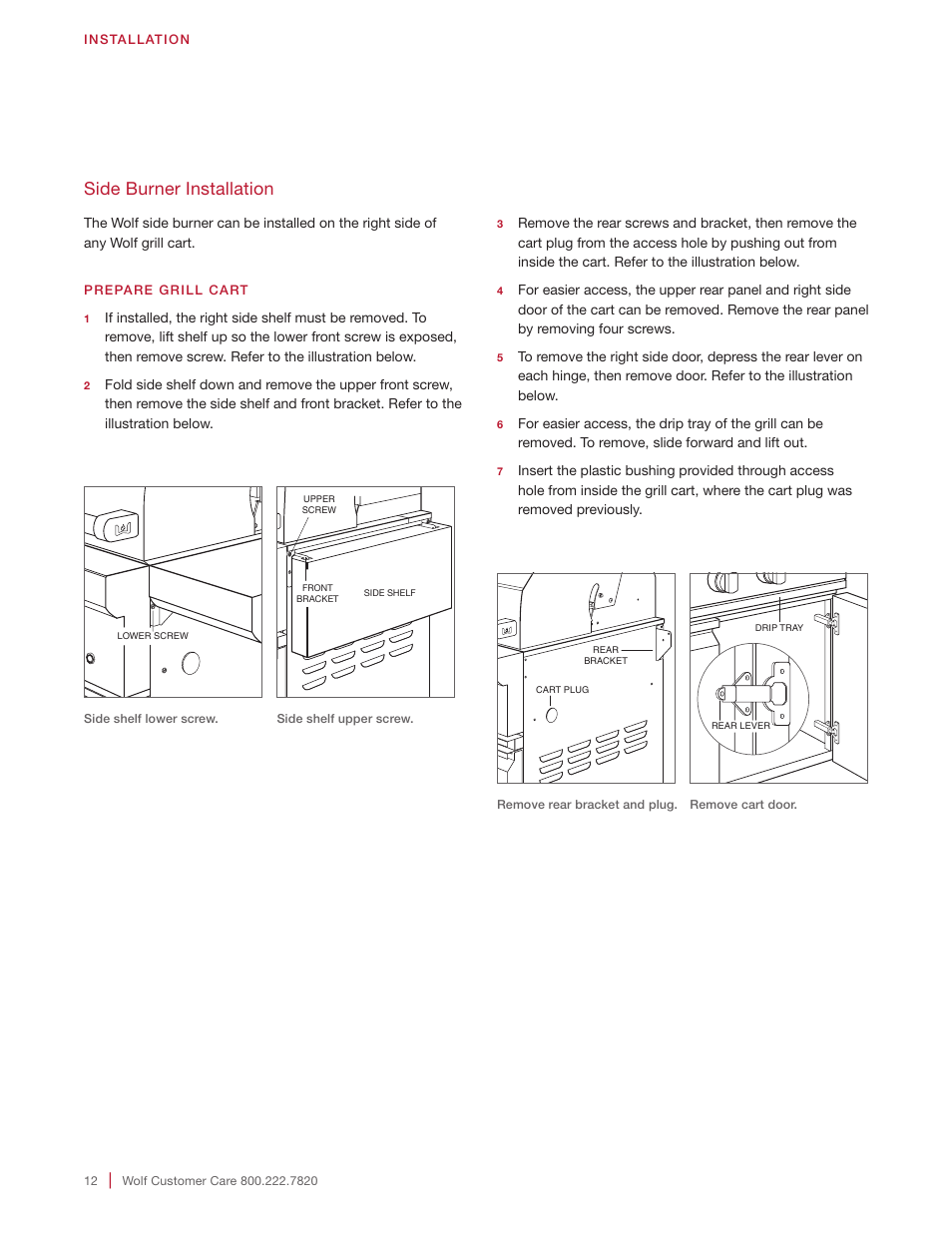 Side burner installation | Wolf 30 Inch Built-in Gas Grill  Installation Guide User Manual | Page 12 / 56