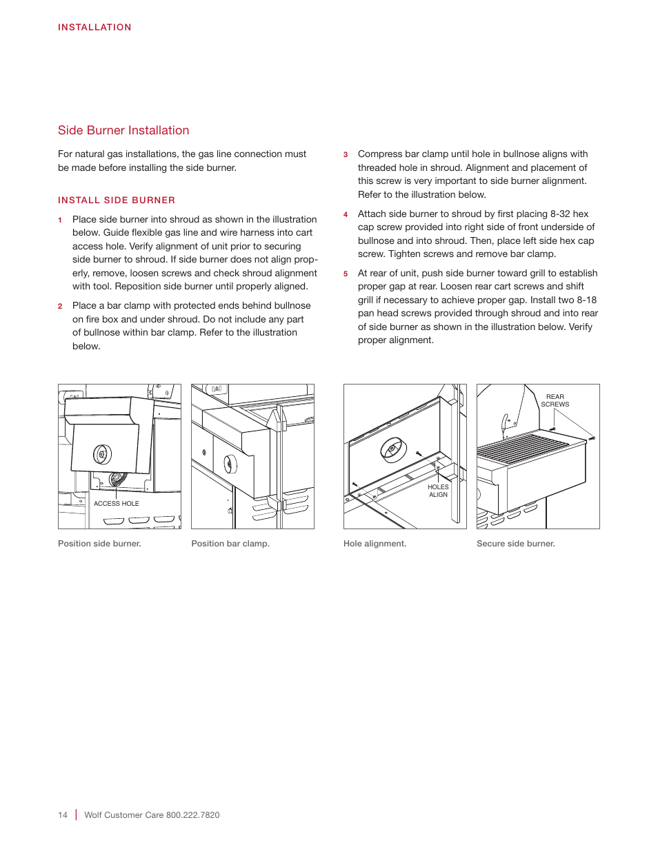 Side burner installation | Wolf 30 Inch Built-in Gas Grill  Installation Guide User Manual | Page 14 / 56