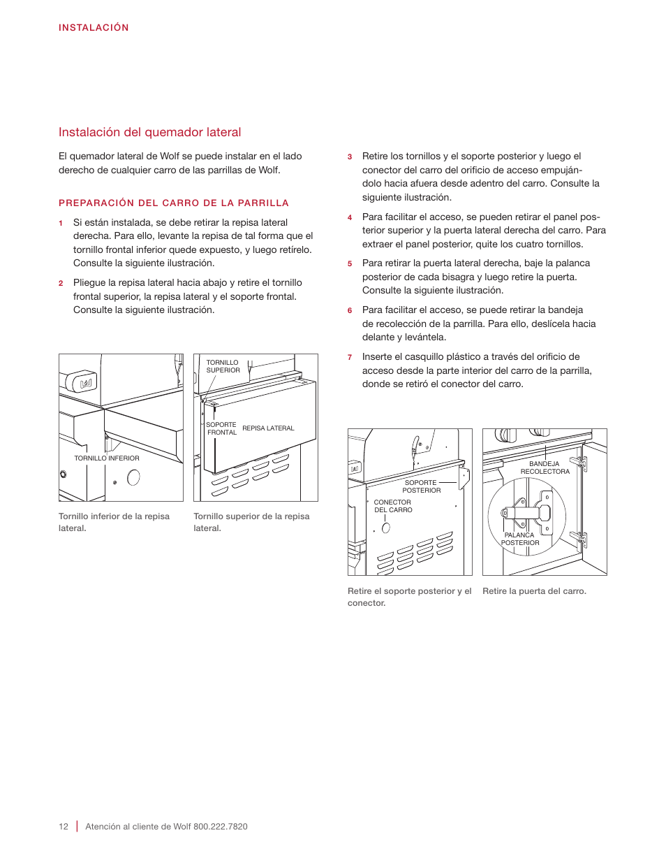 Instalación del quemador lateral | Wolf 30 Inch Built-in Gas Grill  Installation Guide User Manual | Page 30 / 56