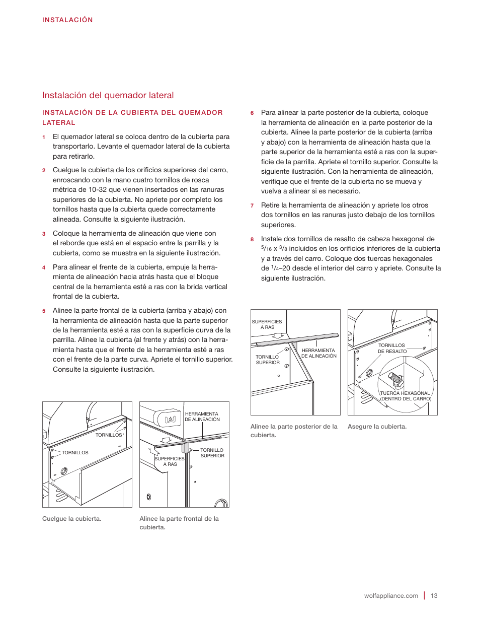 Instalación del quemador lateral | Wolf 30 Inch Built-in Gas Grill  Installation Guide User Manual | Page 31 / 56