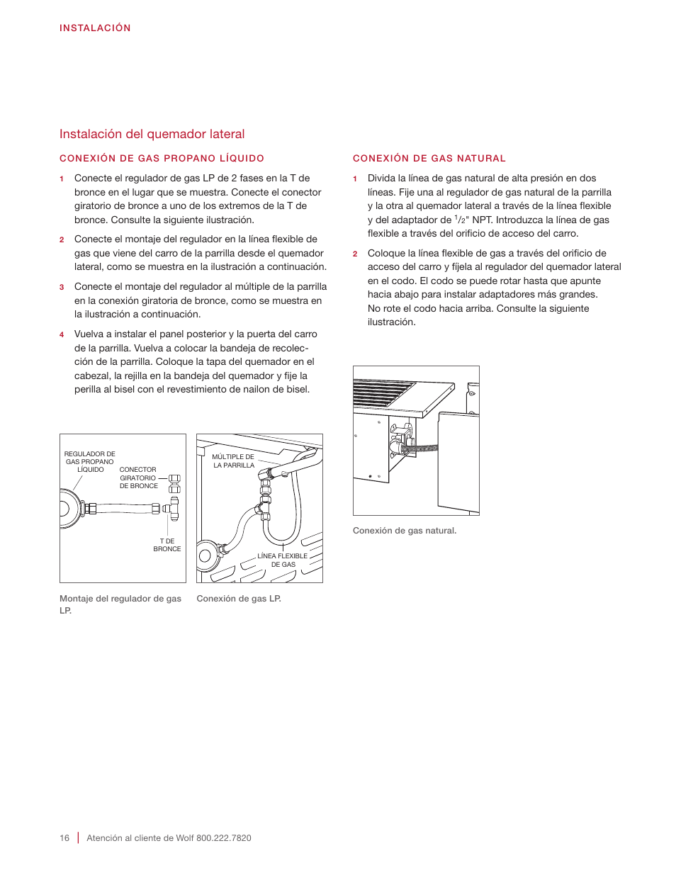 Instalación del quemador lateral | Wolf 30 Inch Built-in Gas Grill  Installation Guide User Manual | Page 34 / 56