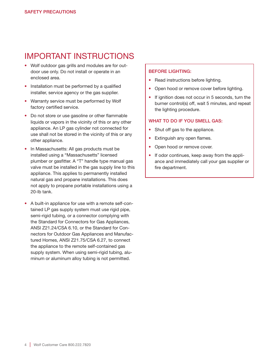 Important instructions | Wolf 30 Inch Built-in Gas Grill  Installation Guide User Manual | Page 4 / 56
