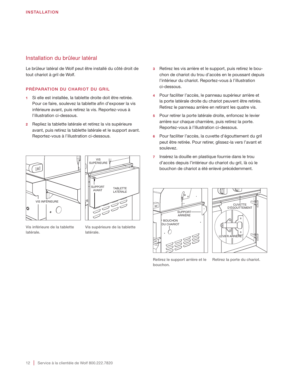 Installation du brûleur latéral | Wolf 30 Inch Built-in Gas Grill  Installation Guide User Manual | Page 48 / 56