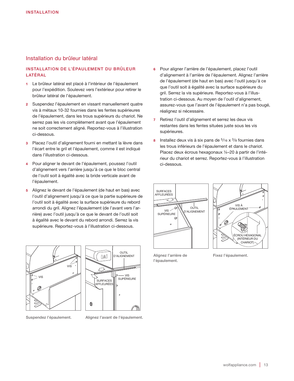 Installation du brûleur latéral | Wolf 30 Inch Built-in Gas Grill  Installation Guide User Manual | Page 49 / 56