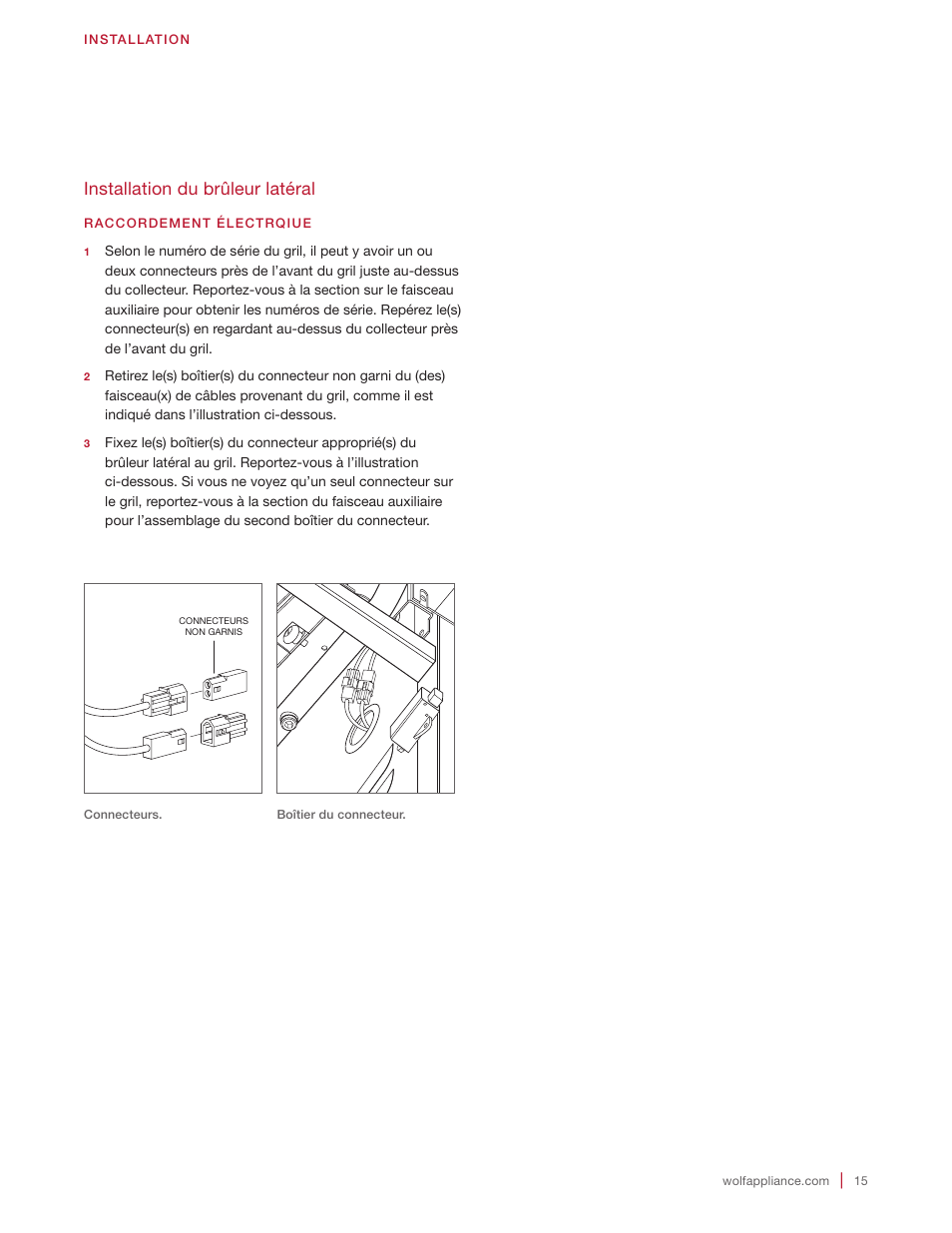 Installation du brûleur latéral | Wolf 30 Inch Built-in Gas Grill  Installation Guide User Manual | Page 51 / 56